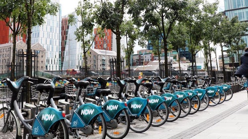 Dublin Bikes station at Grand Canal Dock for easy city transport
