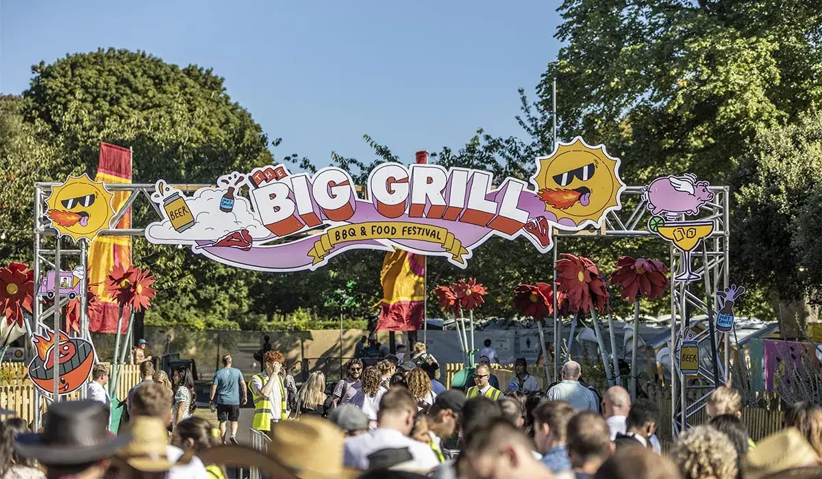 The Big Grill BBQ & Food Festival 2026 entrance gate in Herbert Park, Dublin 4 — five minutes' walk from EirStay Donnybrook and Ballsbridge serviced apartments