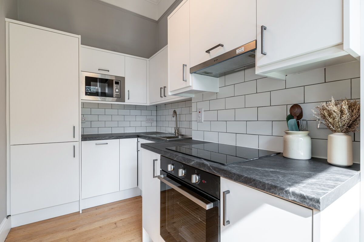 EirStay fully equipped kitchen in Donnybrook corporate stay apartment Dublin 4
