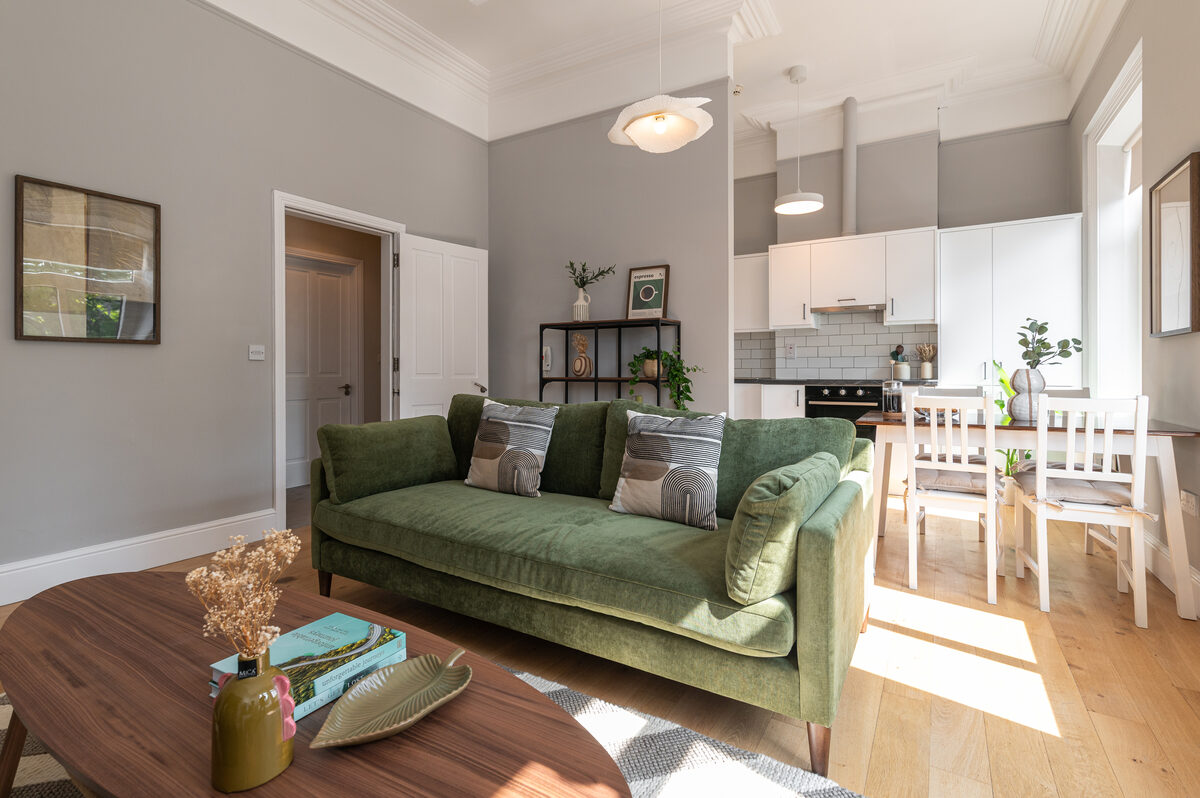 EirStay Donnybrook Dublin 4 open plan living room and kitchen for corporate stays