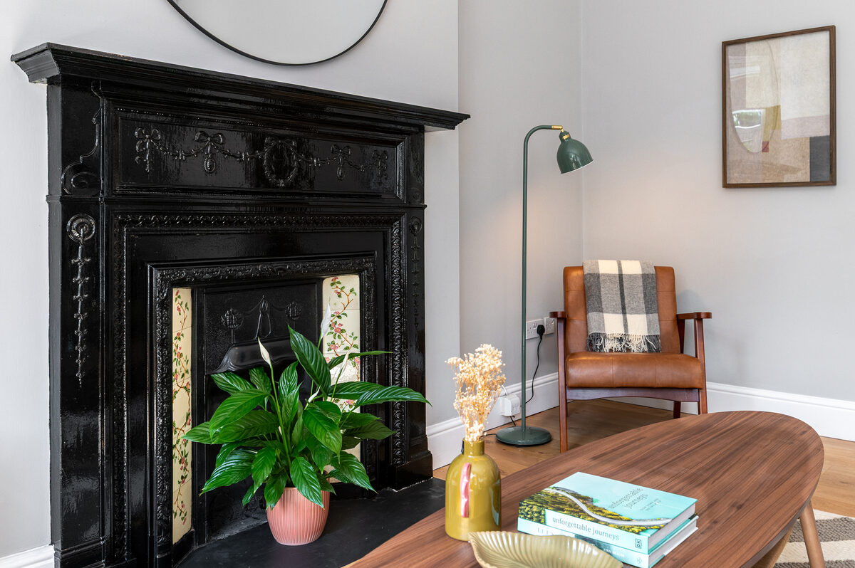 EirStay corporate accommodation Victorian fireplace detail Donnybrook Dublin 4