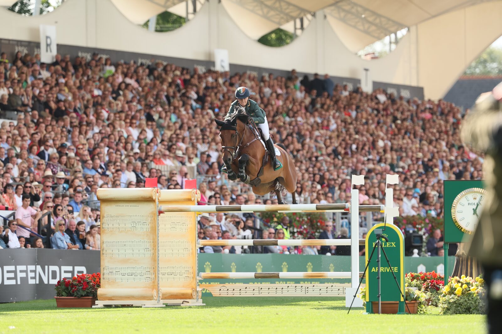 Showjumping in the main arena at the Dublin Horse Show 2026, RDS Ballsbridge, Dublin 4 — three minutes' walk from EirStay serviced apartments in Ballsbridge and Donnybrook