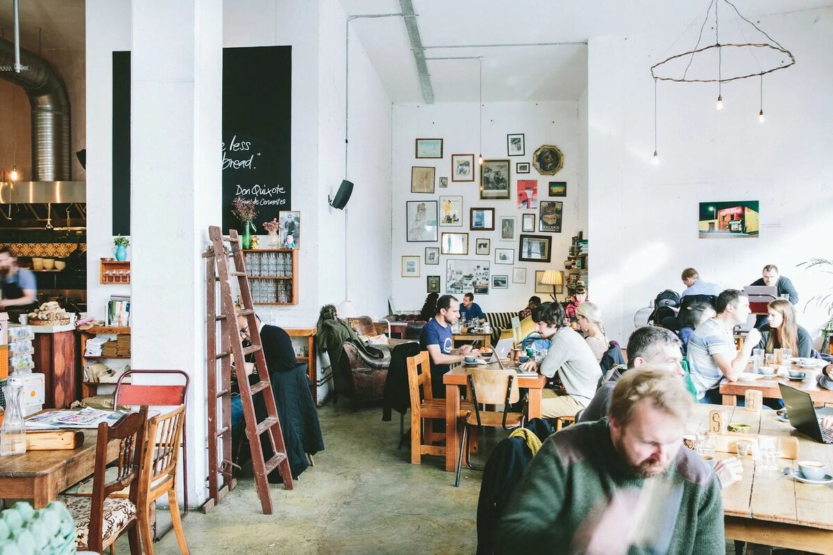 The Fumbally café, Dublin — a busy, laptop-friendly workspace popular with remote workers and corporate guests staying in the city centre