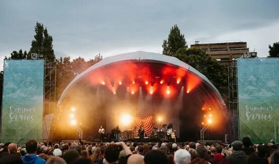 Live concert stage at the Iveagh Gardens Summer Series, Dublin 2 — outdoor music in a walled Victorian garden steps from EirStay serviced apartments