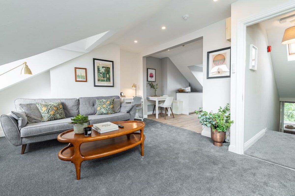 Kitchen and dining area in EirStay loft serviced apartment Ranelagh Dublin 6