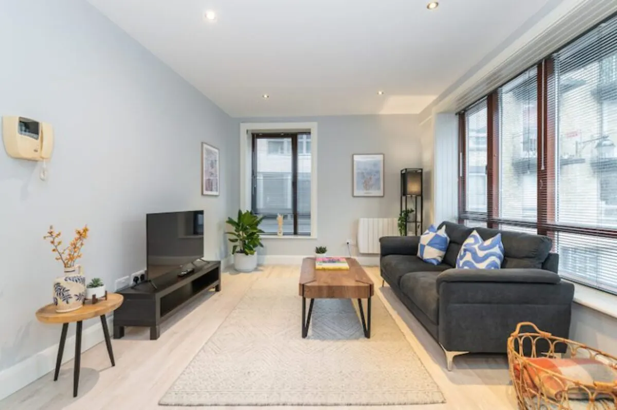 Bright living room in EirStay Italian Quarter serviced apartment Dublin 1 corporate short stay
